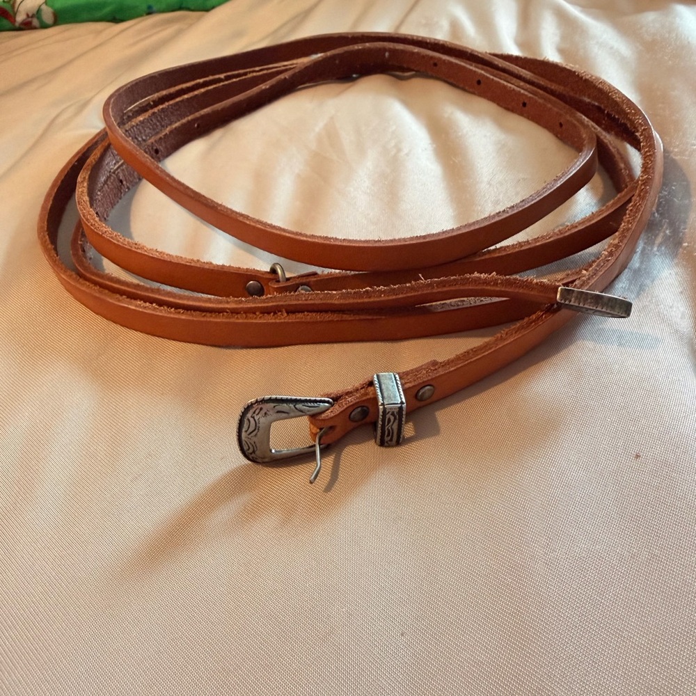 Urban Outfitters Tan Leather Wrap Belt with Silver Buckle